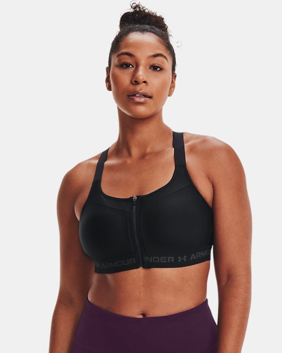 Women's Armour® High Crossback Zip Sports Bra in Black image number 3